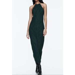 Zara Green Halter Dress with Fringe NWT Size S